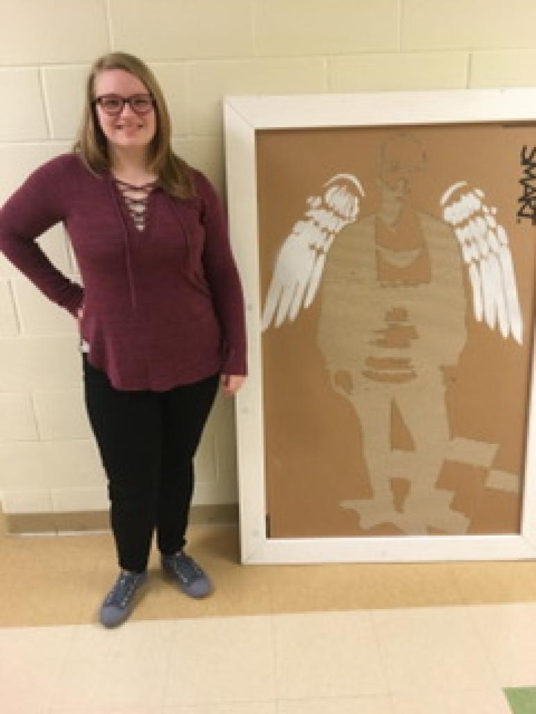 Callee Young, mixed media cardboard piece, “Maximum Ride.”