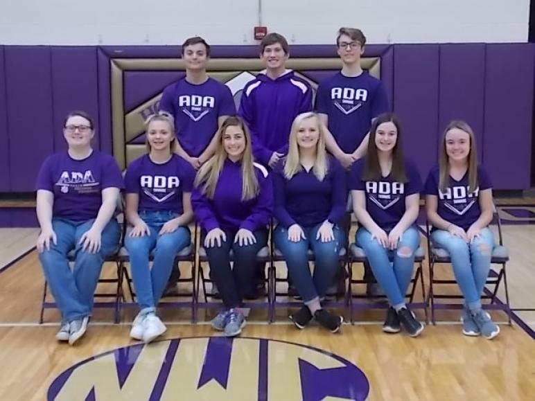 Ada returning swim lettermen, from left, front: Melina Temple, Paige Cole, Olivia Hiester, Bella East, Sidney Gossard, Ella Poling. Back: Isaac Spar, Hunter Wells, Ian Dellifield.