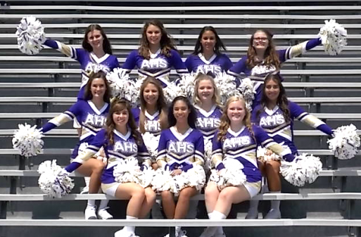 The Ada varsity cheerleaders, from left, front: Coco McLaughlin, Kianna Green, Jessia Breidenbach. Middle: Molly Zimmerman, Cami Hazelton, Madison Park, Madison Deatherage. Back: Meghan Erickson, Barrette Jones, Raeya Finn, Haley Pettigrew.