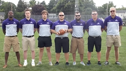 The Ada football coaching staff, from left: assistants Jase Farlow, Ethan Swaney, Luke Baird, head coach Shawn Christopher, assistants Kellen Decker, Sean Anderson, Zac Dysert. Not pictured: Jake Blevins.