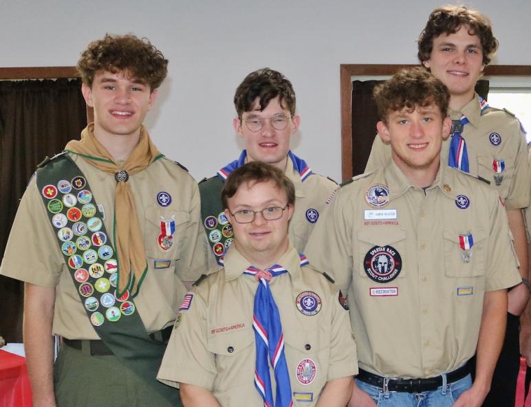 Recent Eagles from Troop 124: Robby Waters, Aaron Spar, Donald Waters, Kamron Wilkerson, and Dexter Woods III
