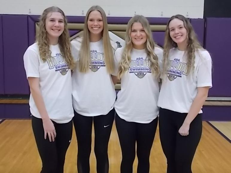Ada relay teams L-R) Lily Baumgartner, Carlie Oldfield, Kayla Wince, Kaitlyn Bowden / PHOTO Cory Reynolds