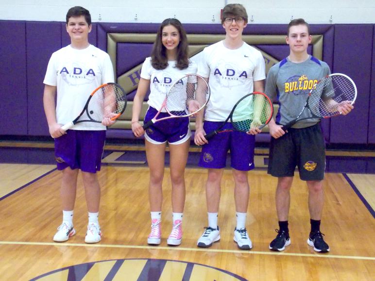 Returning Ada tennis letter winners, from left: Geddes Klingler, Amelia Alexander, Brendan Jameson, Nathan Williams. PHOTO by Cort Reynolds