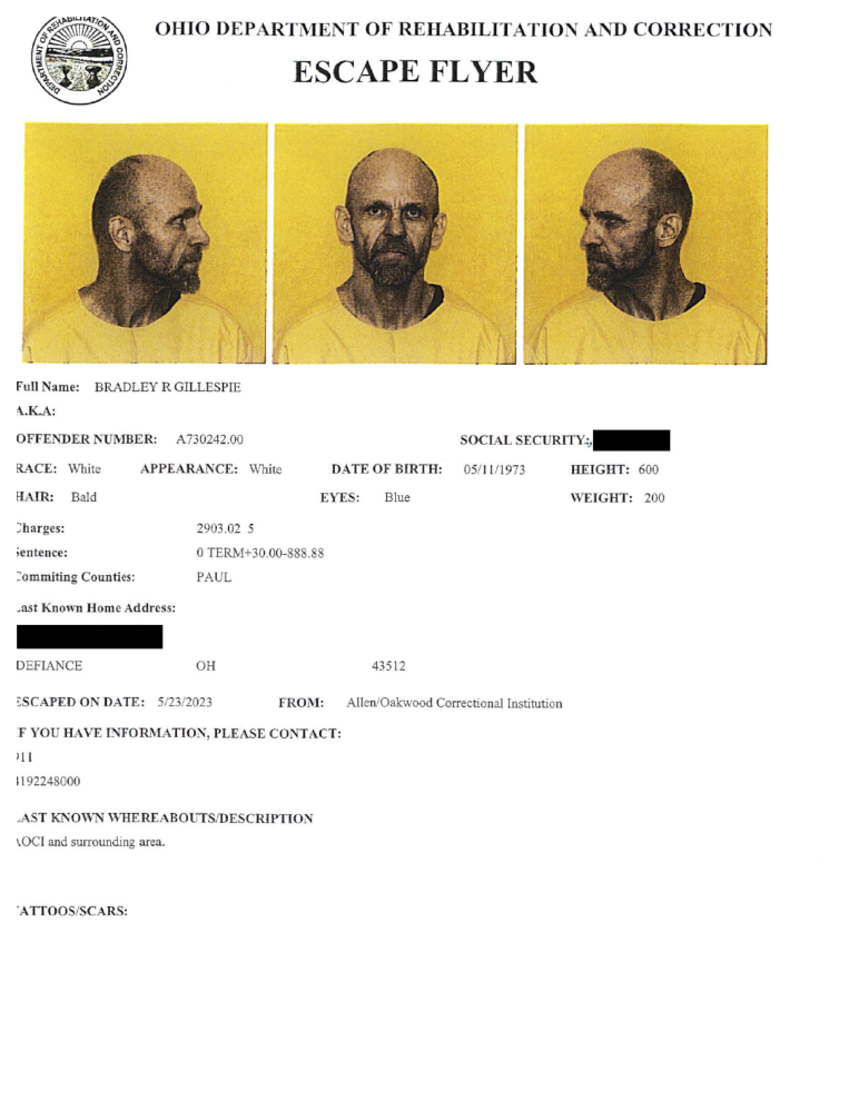 Search expands for escaped Lima inmates; Lee apprehended in Kentucky
